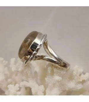 Bague ethnique argent pierre naturelle quartz rutilé doré