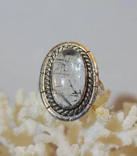 Bague argent vintage pierre naturelle quartz tourmaline
