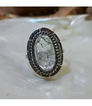 Bague argent vintage pierre naturelle quartz tourmaline