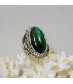 Bague ethnique en argent et pierre naturelle de malachite.