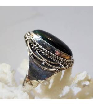 Bague ethnique en argent et pierre naturelle de malachite.