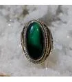 Bague ethnique en argent et pierre naturelle de malachite.