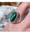 Bague ethnique en argent et pierre naturelle de malachite.
