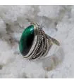 Bague ethnique en argent et pierre naturelle de malachite.