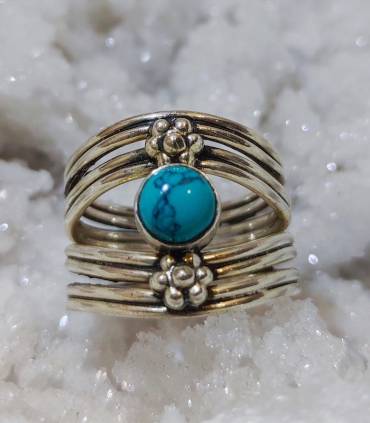 Bague ethnique flotter argent et pierre naturelle de turquoise