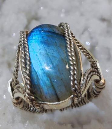 Bague galactic en argent et pierre naturelle de labradorite