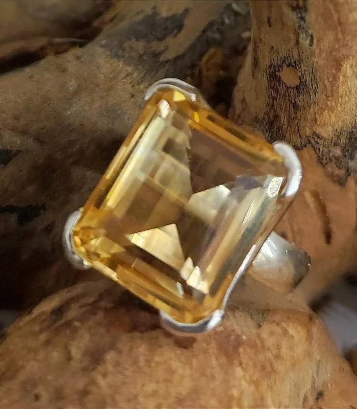 Bague argent pierre facettée naturelle de citrine Shantilight