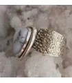 Bague ethnique argent martelé pierre naturelle d'agate dendritique