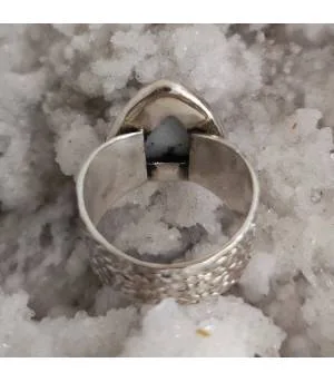 Bague ethnique argent martelé pierre naturelle d'agate dendritique