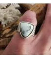 Bague ethnique argent martelé pierre naturelle d'agate dendritique