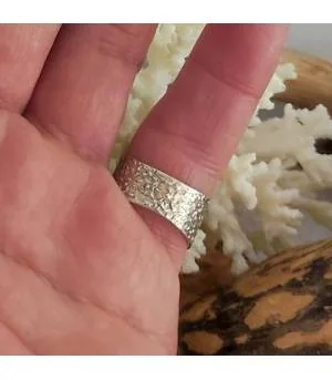 Bague ethnique argent martelé pierre naturelle d'agate dendritique