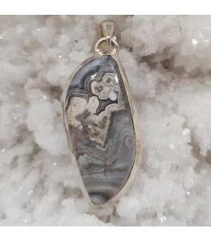 Pendentif en argent et pierre naturelle d'agate crazy lace