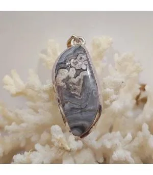 Pendentif en argent et pierre naturelle d'agate crazy lace