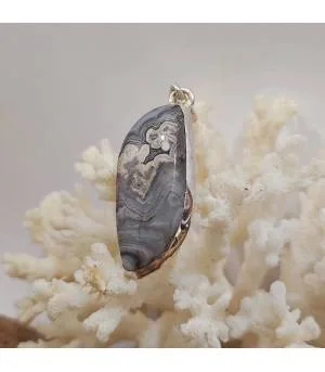 Pendentif en argent et pierre naturelle d'agate crazy lace