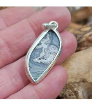 Pendentif en argent et pierre naturelle d'agate crazy lace