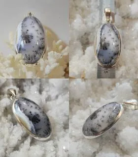 Pendentif argent pierre naturelle d'agate dendritique