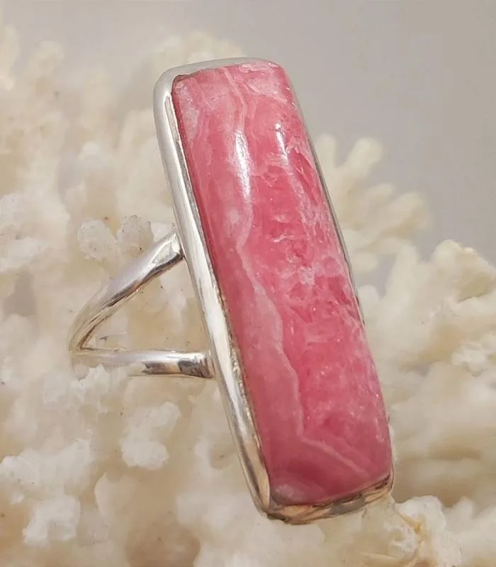 Bague argent bijoux moderne pierre naturelle rhodochrosite