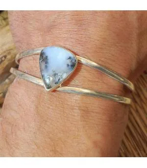 Bracelet jonc argent style ethnique agate dendritique