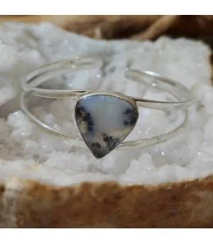 Bracelet jonc argent style ethnique agate dendritique