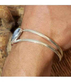 Bracelet jonc argent style ethnique agate dendritique