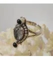 Bague ethnique argent pierres naturelles onyx quartz rutilé
