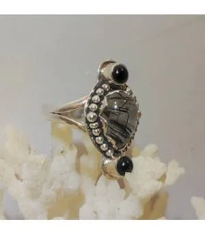Bague ethnique argent pierres naturelles onyx quartz rutilé