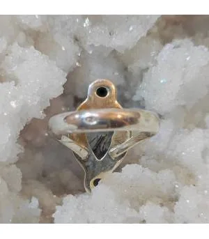 Bague ethnique argent pierres naturelles onyx quartz rutilé