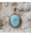 Pendentif ethnique et moderne argent et pierre naturelle de larimar