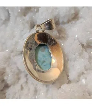 Pendentif ethnique et moderne argent et pierre naturelle de larimar