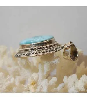 Pendentif ethnique et moderne argent et pierre naturelle de larimar