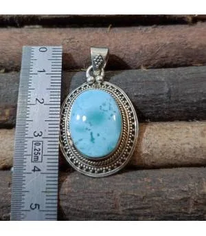 Pendentif ethnique et moderne argent et pierre naturelle de larimar