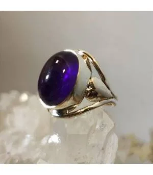 Bague argent feuille pierre naturelle améthyste