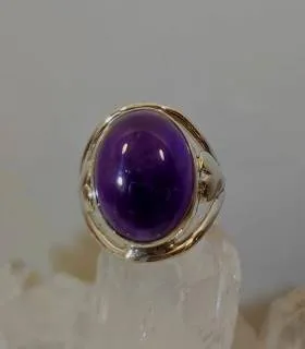 Bague argent feuille pierre naturelle améthyste