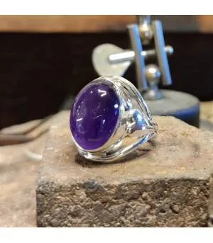 Bague argent feuille pierre naturelle améthyste