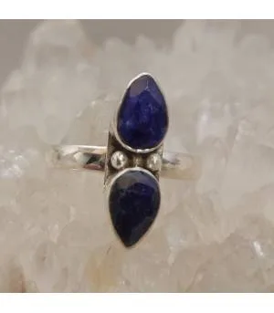 Bague en argent duo de saphir pierres naturelles