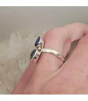 Bague en argent duo de saphir pierres naturelles