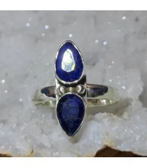Bague en argent duo de saphir pierres naturelles