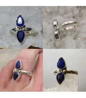 Bague en argent duo de saphir pierres naturelles