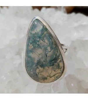 Bague en argent et pierre naturelle d'agate mousse.