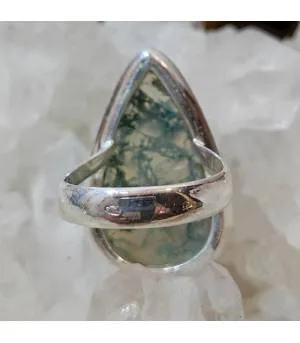 Bague en argent et pierre naturelle d'agate mousse.