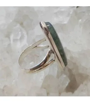 Bague en argent et pierre naturelle d'agate mousse.