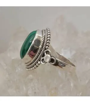Bague argent trèfle et pierre naturelle de Malachite