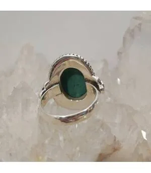 Bague argent trèfle et pierre naturelle de Malachite
