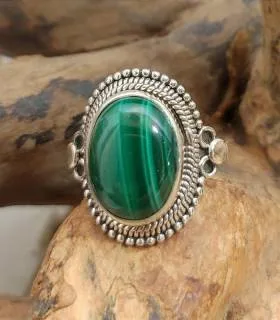 Bague argent trèfle et pierre naturelle de Malachite