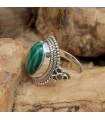 Bague argent trèfle et pierre naturelle de Malachite