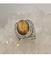 Bague ethnique mixte en argent et pierre naturelle d'oeil de tigre