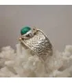 bague ethnique tribal argent et laiton pierre naturelle de Malachite.
