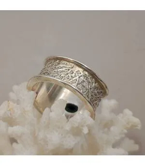 bague ethnique tribal argent et laiton pierre naturelle de Malachite.