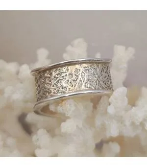 bague ethnique tribal argent et laiton pierre naturelle de Malachite.