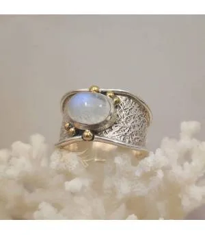 Bague ethnique tribale argent laiton pierre de lune